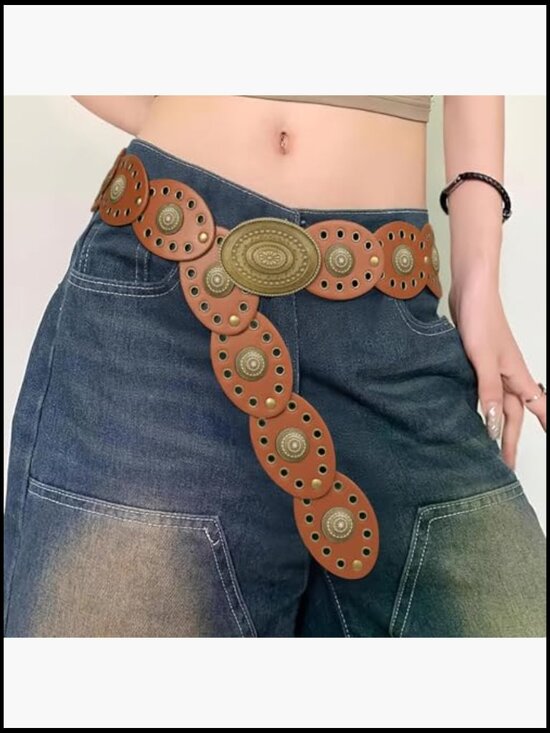 Western Disc Concho Belt Adjustable Wide Boho Vintage Festival Style